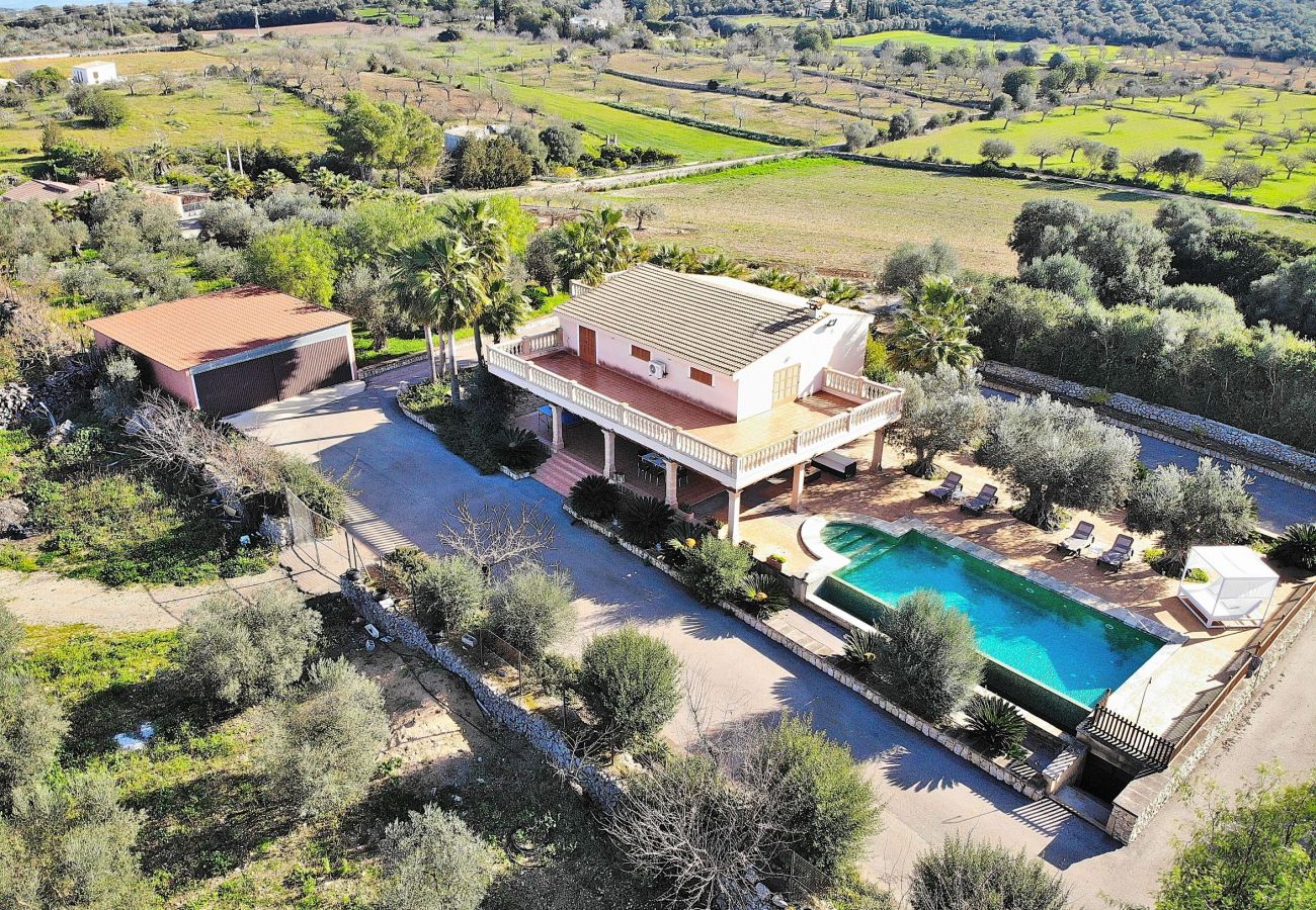 aerial view of the villa in sineu and swimming pool